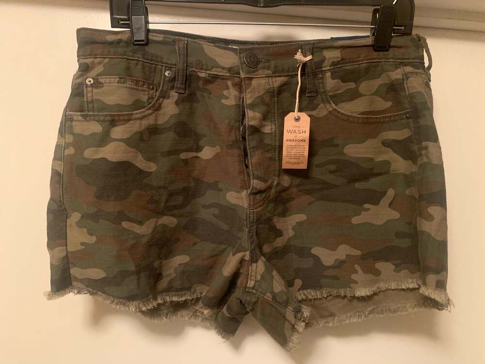 American Eagle Outfitters Vintage Hi-Rise Festival Camo Denim Shorts